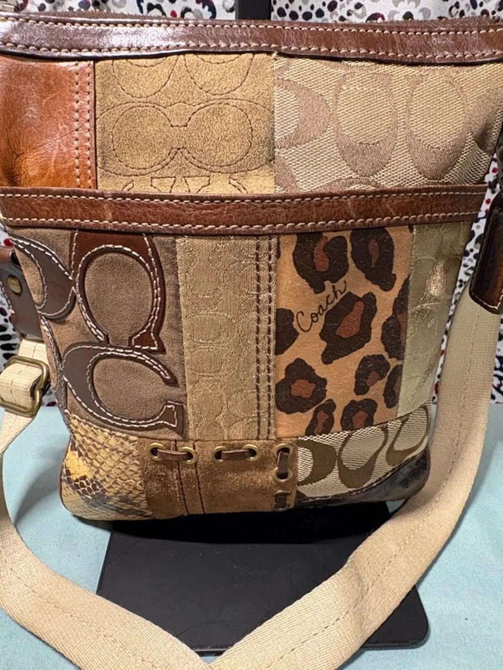 COACH Holiday Patchwork Animal Print Swingpack Messenger Crossbody Bag - Picture 2 of 11